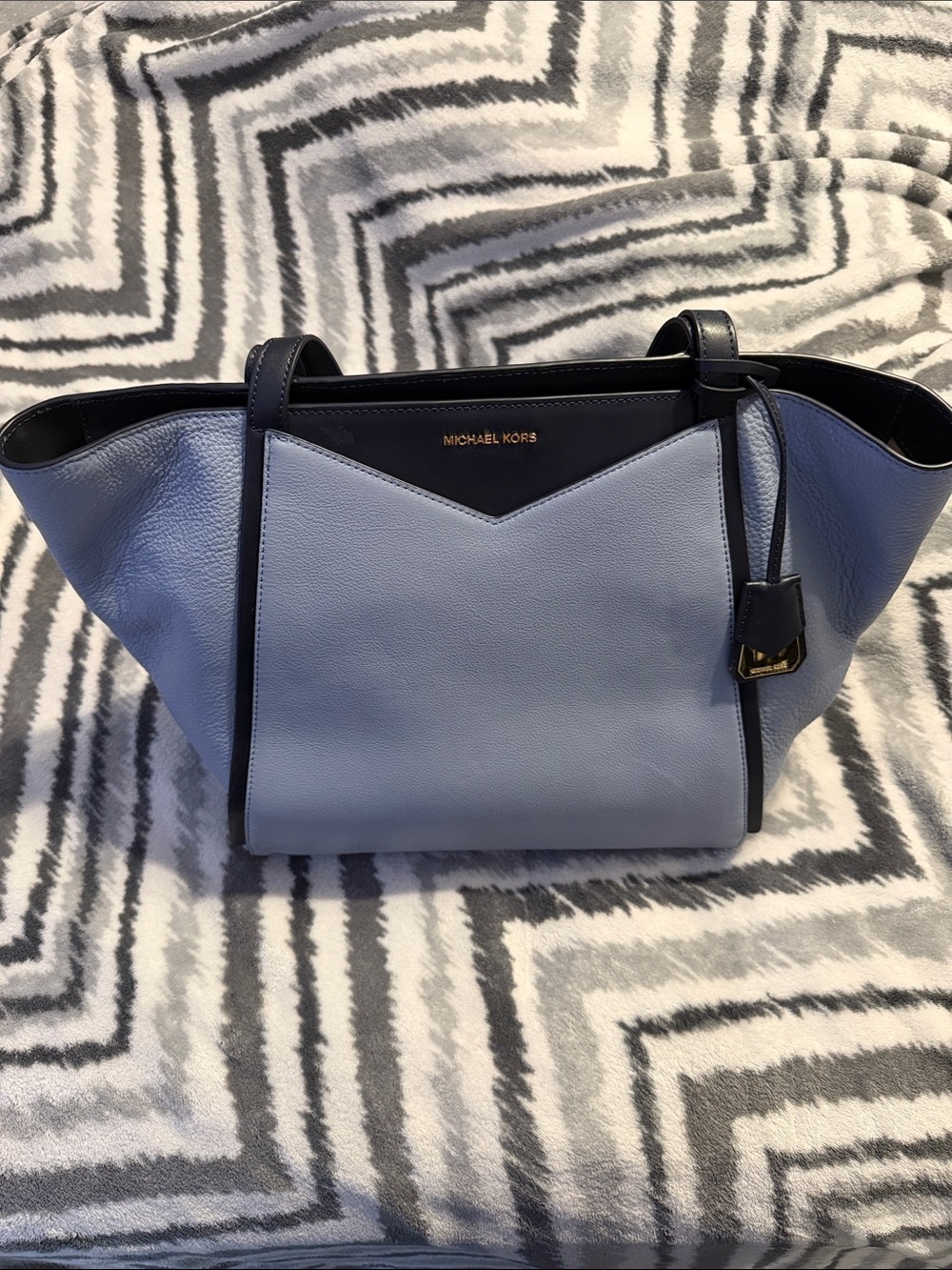 Michael Kors Two-Tone Light Blue and Black Leather Tote